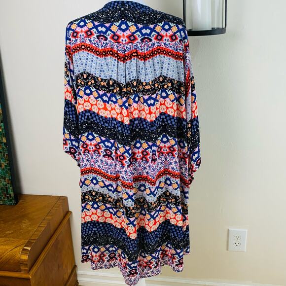 PaoLino Size L Geometric Print Kimono Cardigan Open Front Cover Up Boho - Picture 7 of 9